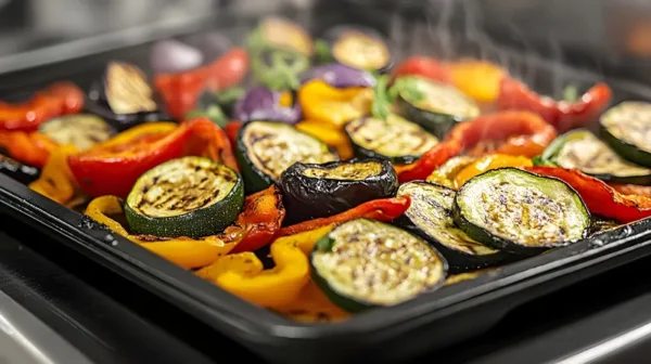 Photo suppément Berliner avec aubergines, courgettes, poivrons frits et feta rapée