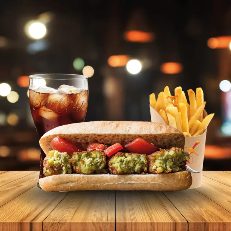 Photo menu sandwich falafel avec frites et boisson